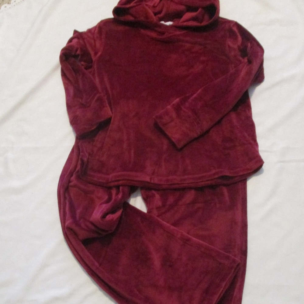 Pajamagram Velour Pajamas Loungewear Burgundy Lg